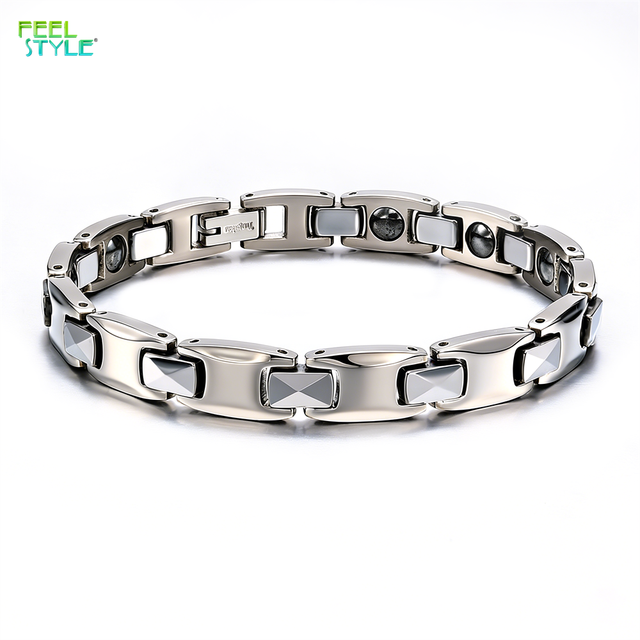 Silver Tone Magnetic Therapy Bracelet for Men Anti Fatigue Health Care Bangle Durable Stainless Steel Link Jewelry