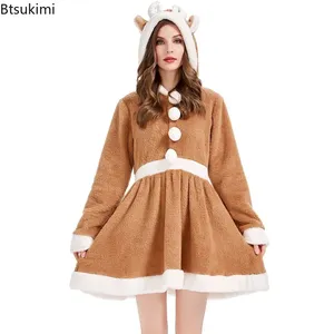 Costumi <span class=keywords><strong>di</strong></span> <span class=keywords><strong>Natale</strong></span> da Renne per Donna, Vestito con Cappuccio in Velluto Color Kaki da <span class=keywords><strong>Babbo</strong></span> <span class=keywords><strong>Natale</strong></span>, Pigiama Animale Carino, Abbigliamento da Notte Comodo e Originale - Product Image 1