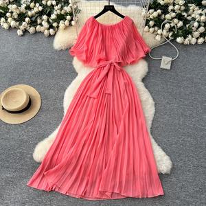 Abito da donna alla moda con cappa e cintura in chiffon - Product Image 5