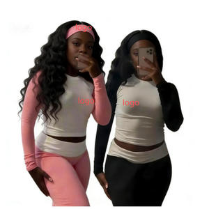 ラウンジウェア女性セットカスタムロゴ高品質コットンフォールドオーバーフレアレギンスセットマッチヘッドバンド女性服セット - Product Image 3