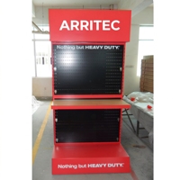 Présentoirs d'outils lumineux en acier autoportants personnalisés avec étagère en bois réglable pour quincaillerie