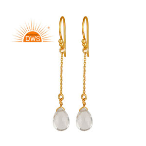 Pendientes de Cadena de Plata Maciza Chapados en Oro de 18k, Joyería al por Mayor, Pendientes de Piedras Preciosas de Cuarzo Natural - Product Image 1