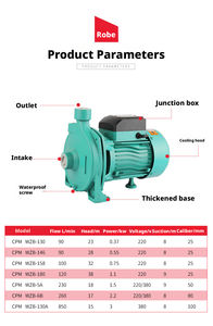 वेरोंग CPM-120 सीपीएम सीरीज एसी सेंट्रीफ्यूगल बूस्टर पंप 0.3kw घरेलू कृषि सिंचाई के लिए 1 इंच का आउटलेट - Product Image 5