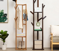 GG18 Functional Drei-Zweig-Steh mantel Kleiderbügel Schlafzimmer Wohnzimmer Racks Holz Kleidung Hut Kleiderbügel Stand Rack