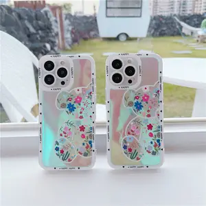 Designs cute bear flowers laser phone case for iphones 7 plus 12 13 11 pro max xr xs max xs Para Celulares