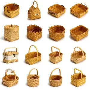 New Design Bread Fruit Basket Wholesale Woven Bamboo Handle Picnic Basket Gift Food Storage Basket