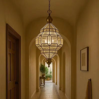 Lampe de plafond en verre marocain, luminaire suspendu en verre transparent avec cadre en laiton, lampe suspendue marocaine