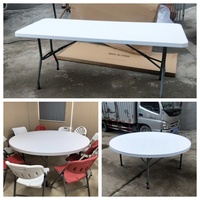 Table pliante portable d'extérieur en gros, table de restaurant pliable de 4/6/8 pieds, ensemble de tables et chaises en plastique blanc pour événements et fêtes