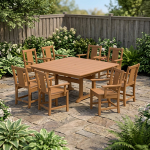 Ensemble de table à manger carrée en teck massif pour 8 personnes, table à plateau en lattes pour patio avec fauteuils - Product Image 2