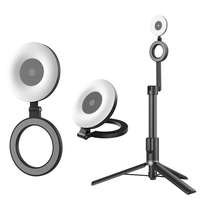 Tripod Mini Ring Light Magnetik dengan 4 Penyangga Ponsel, Suhu Warna Dapat Diatur, Desain Lipat, Plastik, untuk Siaran Langsung