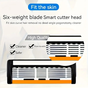 6 Layer Manual <b>Razor</b> <b>Head</b> Orange Plastic Imported Stainless Steel Blade Shaver <b>Head</b> For Men Shaving Replacement Part - Product Image 4