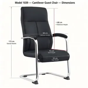 Chaise de bureau de direction à dossier haut avec base cantilever chromée et assise rembourrée en similicuir - Product Image 3