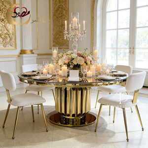 Ensemble de table à manger ronde moderne en acier inoxydable avec cadre doré pour la maison, l'hôtel, l'appartement, l'extérieur, meubles de salle à manger personnalisables - Product Image 3