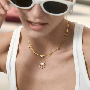 Collier pendentif en zircon blanc, forme goutte d'eau, serti clos, pour usage quotidien et soirées, chaîne de clavicule en acier inoxydable - Product Image 2