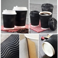 Gobelets ondulés jetables en papier kraft biodégradable et écologique, imprimés flexo, design personnalisé, simple/double paroi, 8oz, 12oz, 16oz