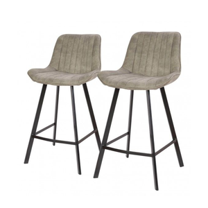 Modern Cream Faux Suede Bar <b>Stool</b> with Vertical Stitching and Matte Black Metal Legs for Kitchen Counter Home Bar - Product Image 1