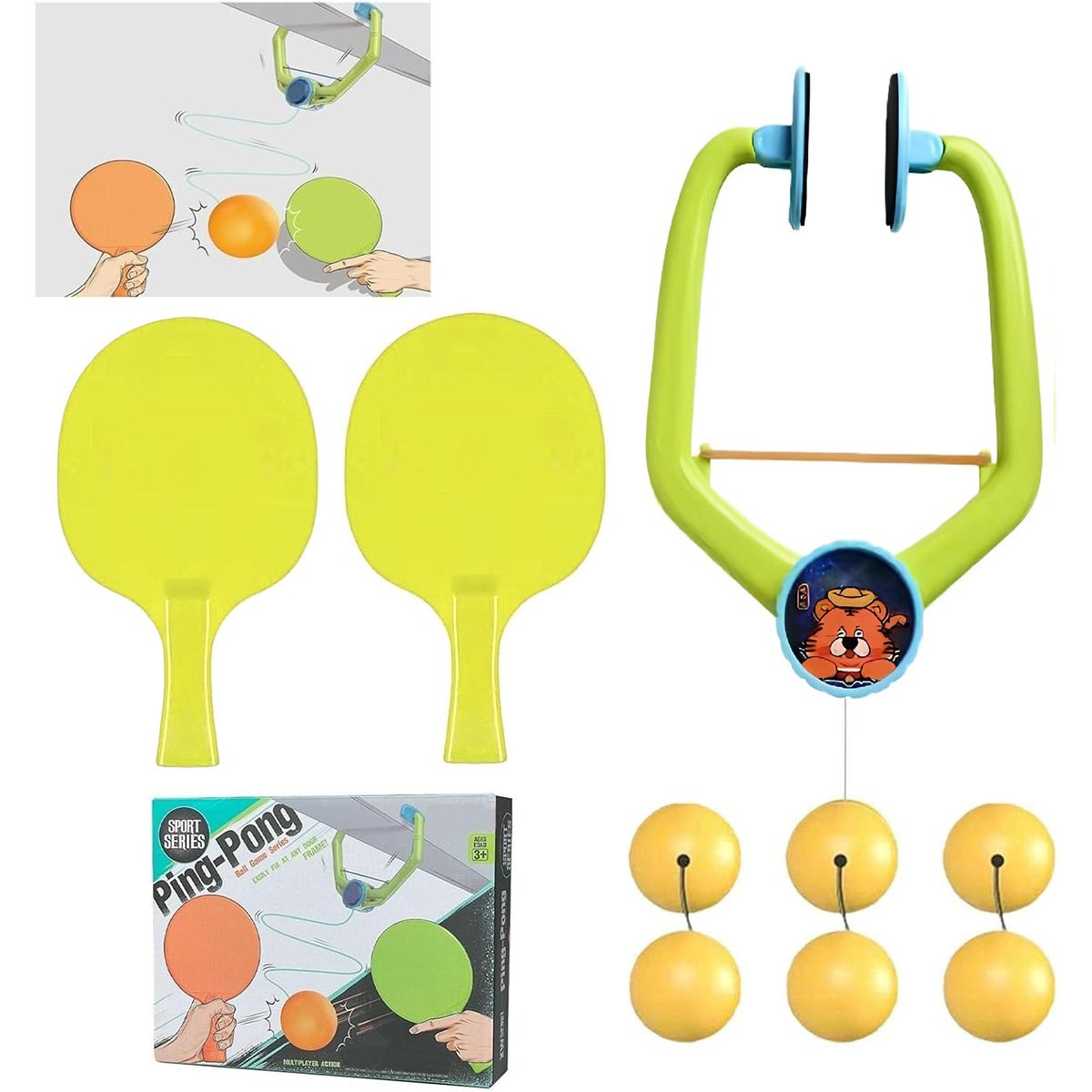 Tragbare verstellbare Tür Ping Pong Trainer Kinder hängen Tischtennis Spielzeug Interaktives Eltern-Kind-Set aus PP-Material****^^^^ https://www.siboasi.com