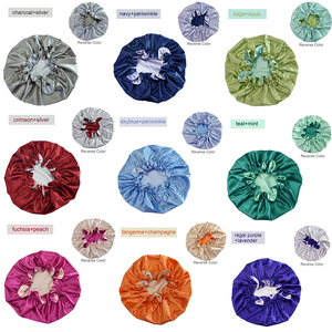 <span class=keywords><strong>Bonnet</strong></span> de nuit en satin de soie double couche pour femme, prêt à être expédié, personnalisé, de luxe, réversible, uni, à volants - Product Image 2
