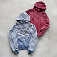 Sudadera con Capucha para Hombre, OEM DTG, Estilo Vintage, Lavado Ácido, Oversize, Azul Desgastado por el Sol, Corta, de Algodón Grueso, con Gráfico Personalizado y Logotipo