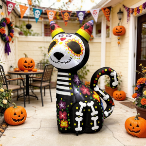 Gato Calavera de Azúcar Inflable de 4 Pies con Luces LED para Decoración Exterior del Día de Muertos - Product Image 1