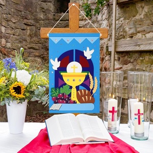 Juego de decoración de fieltro DIY de primera comunión para Iglesia, <span class=keywords><strong>Domingo</strong></span>, niños y niñas, artesanía católica, Kit de pancarta de comunión Santa, bolsa para la escuela trasera - Product Image 6