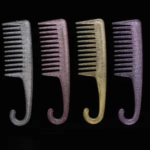 Sisir rambut gigi lebar desain baru sisir kait plastik penata rambut sisir Salon rambut Highlighting dengan Logo