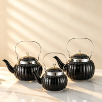 Théière en acier inoxydable noire en forme de citrouille, bouilloire portable avec poignée métallique, infuseur à thé pour la maison