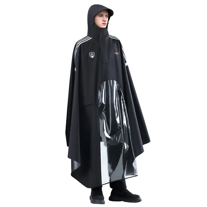 Beimei dài tùy chỉnh in mưa ponchos không thấm nước thoáng khí mưa Polyester Áo mưa màu đen