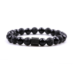 10mm Natural Black Onyx Bracelet – Mixed with Cubic Zirconia Beads Stretch <b>Men</b>’s Beaded Jewelry - Product Image 5