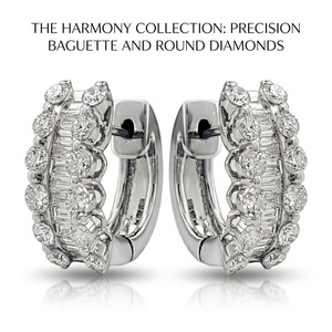 Custom 18K White <b>Gold</b> Natural Diamond Baguette Round <b>Huggie</b> Hoop Earrings Channel Pave Snap Back Jewelry MOQ 1pc - Product Image 1