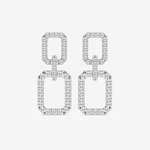 Boucles d'oreilles pendantes rectangulaires doubles avec 2 diamants ronds de laboratoire, bijoux élégants et modernes pour femmes, un accessoire de luxe tendance - Product Image 4