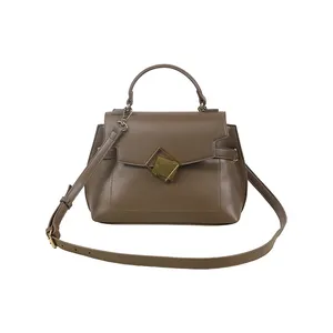 Brown Handbag Stylish Simple Design Smooth Leather Texture Good Gold Fasteners Shoulder Strap Adjustable Practical Fashion Bag