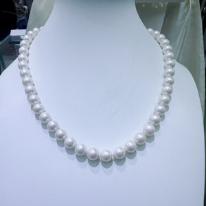 Collier de perles d'eau douce naturelles Zhuji 9-10 mm, forte luminosité, boucle en argent S925, forme presque parfaite, cadeau idéal pour la fête des mères - Product Image 1
