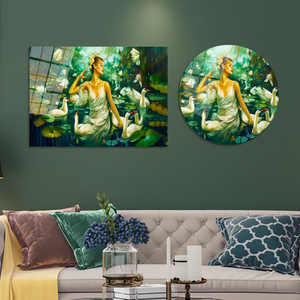 Arte mural Diosa del Lago de los Cisnes: lienzo impreso con fantasía mítica, arte en vidrio templado - Product Image 3