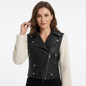 Veste de motard en simili cuir pour femme KEVEN IMPEX, imperméable, coupe-vent, doublée en sherpa, fermeture éclair, col montant, printemps-hiver - Product Image 1
