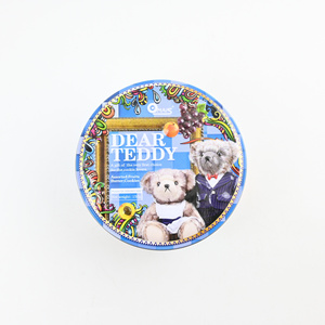 Lata Redonda para Galletas con Estampado de Osito de Peluche, Lata Metálica Vacía Personalizada para 150g de Galletas de Mantequilla con Frutas Variadas, Empaque para Regalo - Product Image 1
