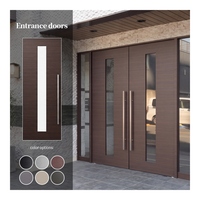 Puerta de Entrada de Aluminio Fundido con Acabado en Madera de Chocolate, Puerta Frontal Doble Moderna de Seguridad Exterior con Vidrio para Casa