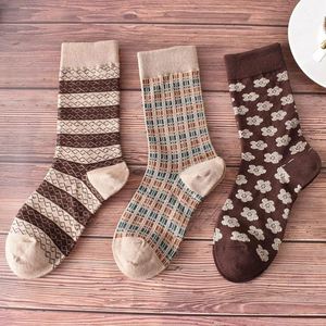 Women's Vintage High Tube Pile Long <b>Socks</b> Autumn Winter Coffee Color Knitted 5 Toe Style Breathable - Product Image 4