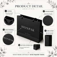 Sac cadeau de luxe personnalisé en carton noir, sacs en papier laminés mats personnalisés avec logo imprimé HONPAK