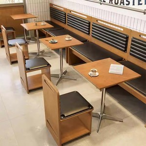 Table de salle à manger en bois massif et banquette 2 places pour restaurants, style moderne coréen, pour cafés et salons de thé commerciaux - Product Image 2