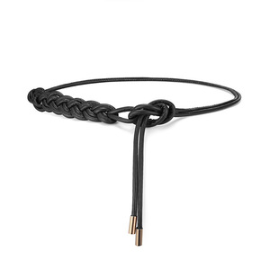 Ceinture fine en cuir PU noir Tiyo de 2,5 cm avec nœud chinois tressé à la main, style élégant pour robes, collection Printemps 2025 - Product Image 5