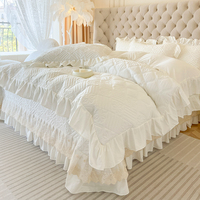 Nouvel Arrivage Parure de Lit 4 Pièces Épaisse et Confortable en Dentelle Volantée Blanc Beige 400TC
