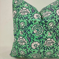 Housse de coussin en coton 100% imprimé au bloc motif botanique vert, style bohème floral, pour canapé, patio, décoration intérieure, vente en gros