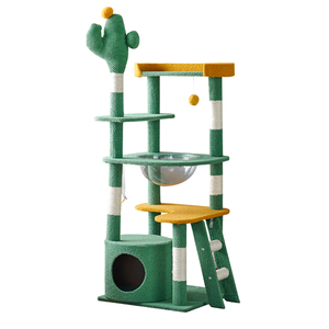 Arbre à <span class=keywords><strong>chat</strong></span> de luxe Tour murale en bois Arbre a <span class=keywords><strong>Chat</strong></span> Cactus et champignon Design avec des matériaux en peluche Jouet du sol au plafond pour chats - Product Image 1