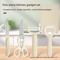 Ensemble de 5 ustensiles de cuisine durables en acier inoxydable ambidextres avec manches en plastique, couteau à fruits, ciseaux de cuisine, ouvre-bouteille