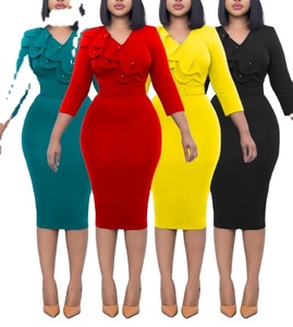 <span class=keywords><strong>Abito</strong></span> da lavoro da ufficio da donna africana elegante balza in rilievo <span class=keywords><strong>con</strong></span> cintura avvolgente vestito a sette maniche - Product Image 1