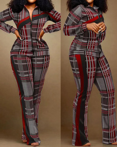 Ensemble deux pièces décontracté pour femme King Mcgreen Star : Haut imprimé à col montant zippé et pantalon droit long à manches longues – Collection Automne - Product Image 3