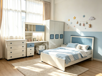 Ensemble de chambre d'enfant rose avec nœud papillon et puzzle bleu, suite complète pour chambre d'enfant avec lit, armoire, bureau, table de chevet pour garçons et filles