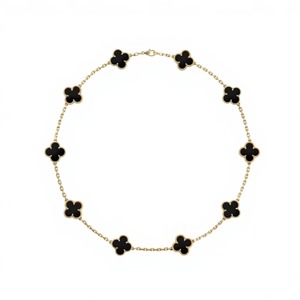Factory Direct Supply Golden Black Onyx Ten-Flower Necklace Double-Sided Four-Leaf Clover O-shaped Chain Tungsten Women Clavicle - Product Image 1