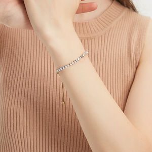 Envío Gratis Pulsera de Tenis de 3mm para Mujer, Joyería de Moda, Regalo de Boda, Chapado en Oro de 14K, Diamantes CZ, Clásica, Ajustable - Product Image 6